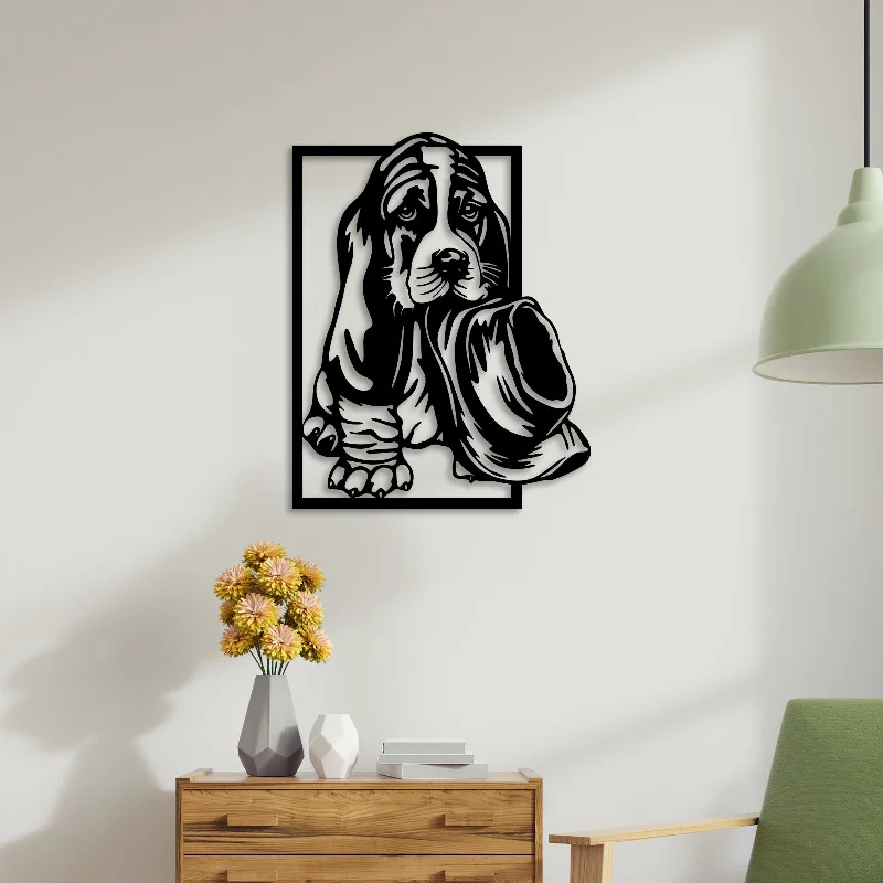 artistic geometric paintings for home-Dog with Hat Metal Wall Art