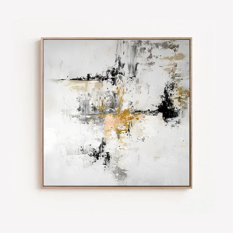 large framed abstract prints-Mirades - Extra Large White, Black and Yellow Painting on Canvas