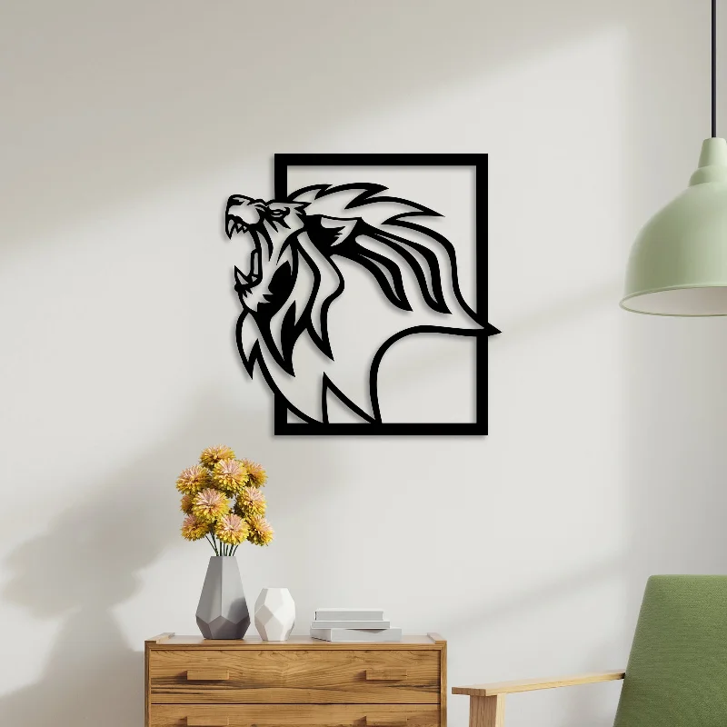 geometric prints for home-Ferocious Lion Metal Wall Art