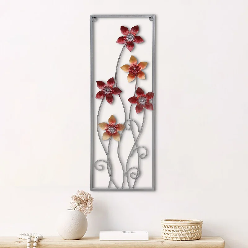 vintage travel art prints-Floral Frame Metal Wall Art