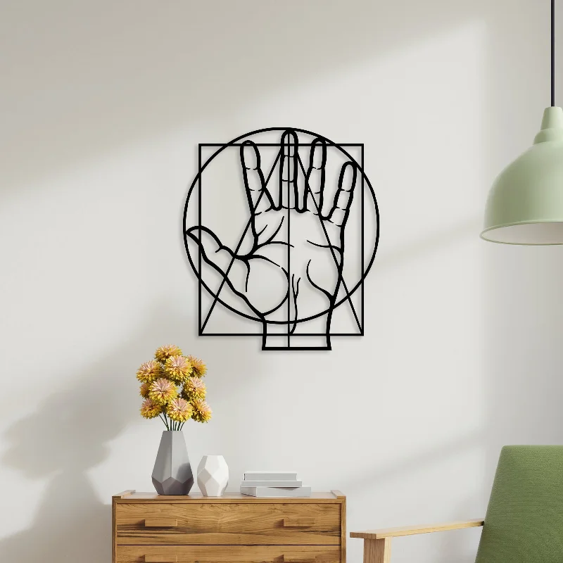 playful art for kids room-Geometric Hand Metal Wall Art