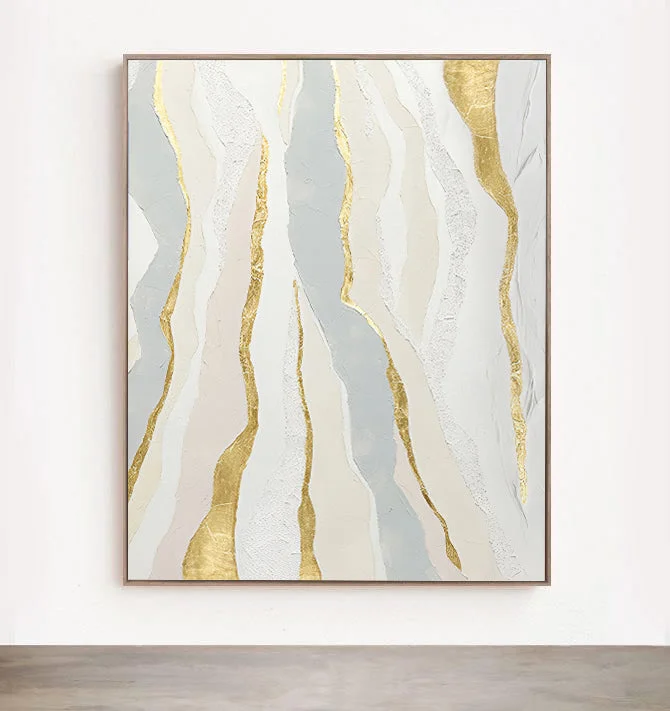 vintage nature photography art-Goldy - Grey, White and Gold Foil Painting on Canvas