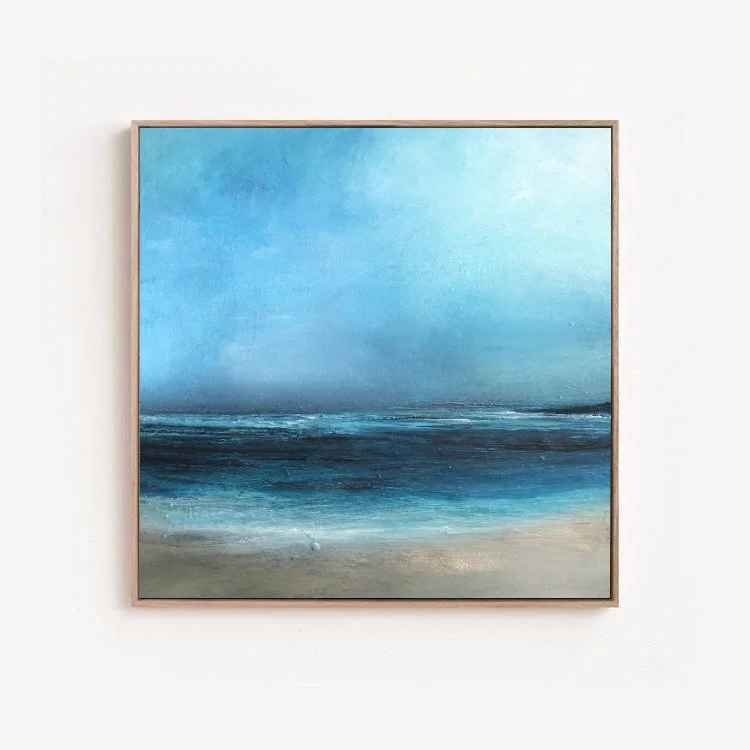 vintage photography wall prints-Mirage - Large Blue Acrylic Beach Painting on Canvas