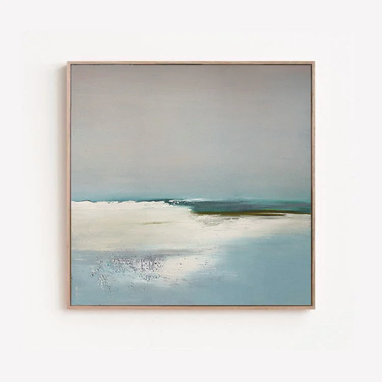 contemporary beach art prints-Blue Horizon - Minimal Blue and Green Landscape Painting on Canvas