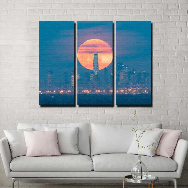 tropical cityscape art prints-New York Sun Skyline Canvas Set