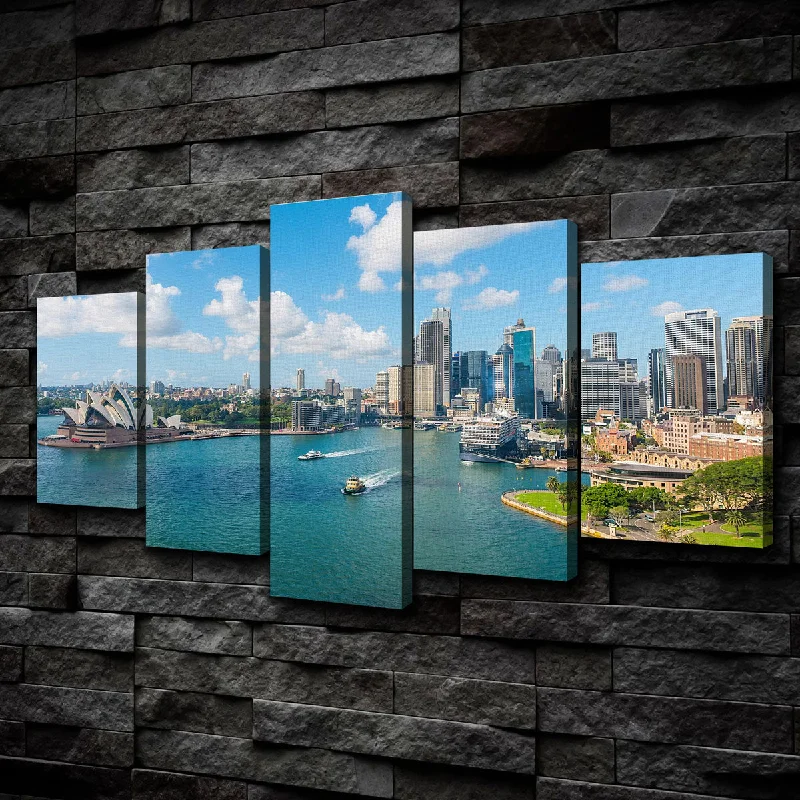 modern colorful canvas prints-Sydney Skyline 5 Piece Canvas Set