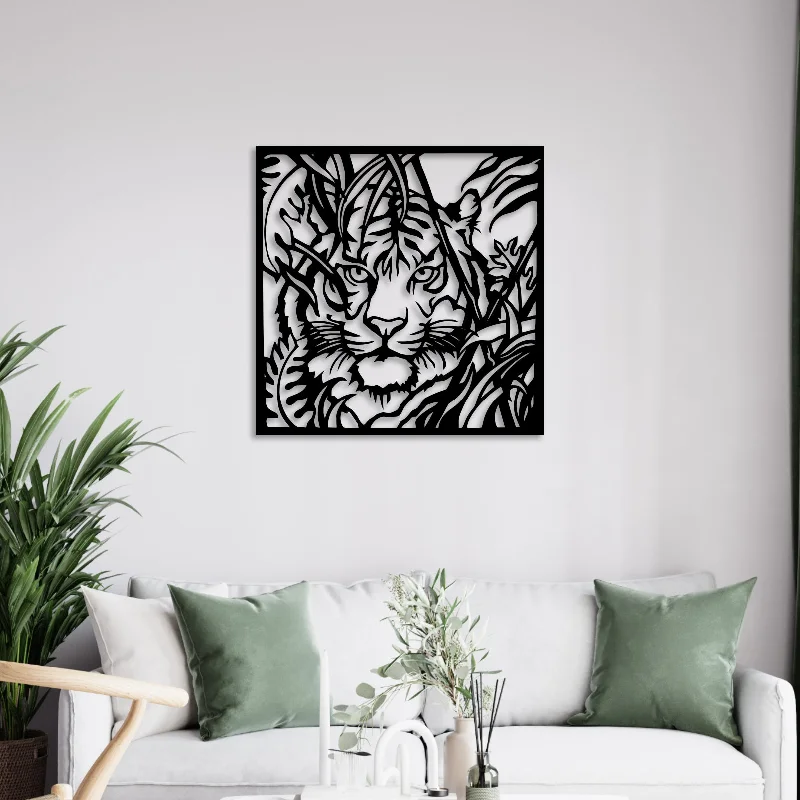 colorful modern landscape art-Tiger in Forest Metal Wall Art