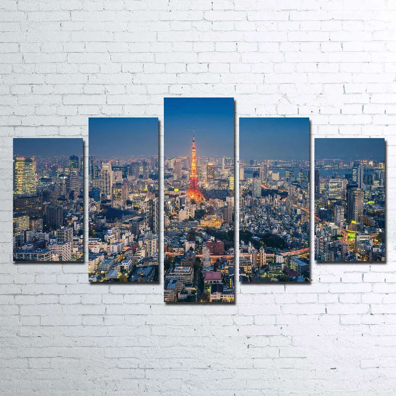 geometric art for office walls-Tokyo Skyline Canvas Set