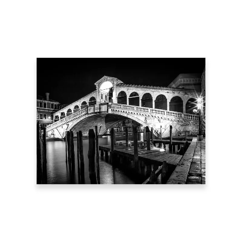 retro cityscape canvas art-Venice Rialto Bridge at Night