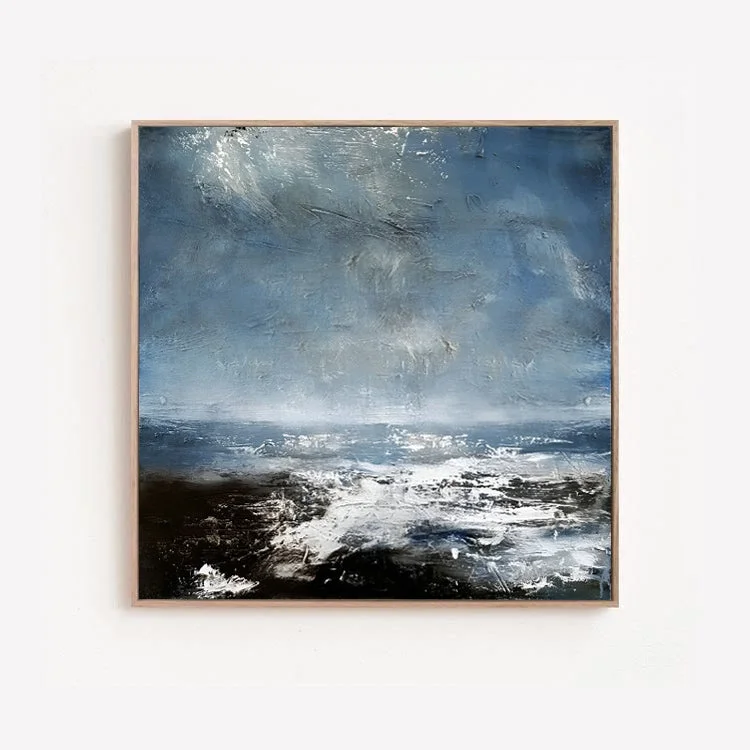 nature themed modern wall art-Coast - White and Blue Deep Ocean Painting on Canvas