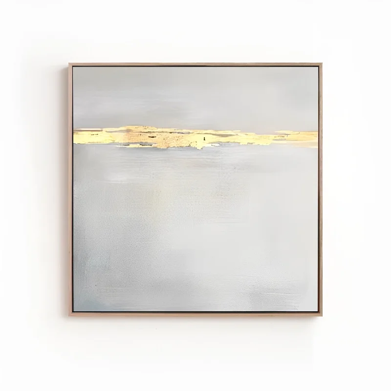 nature art prints for wall decor-Refined - White and Gold Wall Art Oil Painting on Canvas