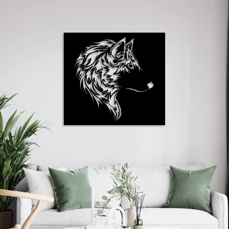 large geometric art prints for home-Wolf Face Metal Wall Art